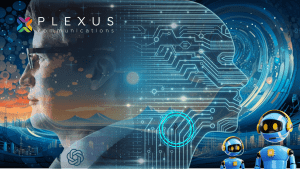 A dynamic illustration showing human figures navigating a digital sea with waves symbolizing change, featuring a laptop and smartphone intertwined with AI and digital tool icons, representing the empowerment of Sales and Marketing teams through technology in a rapidly evolving business world.